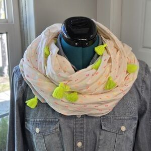 J. CREW LIGHTWEIGHT NEON CONFETTI INFINITY SCARF GREEN TASSELS WOMEN OS SPRING